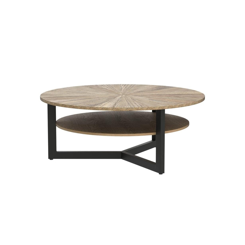 33.5" Round 2-Tier Wood Coffee Table with Storage T836