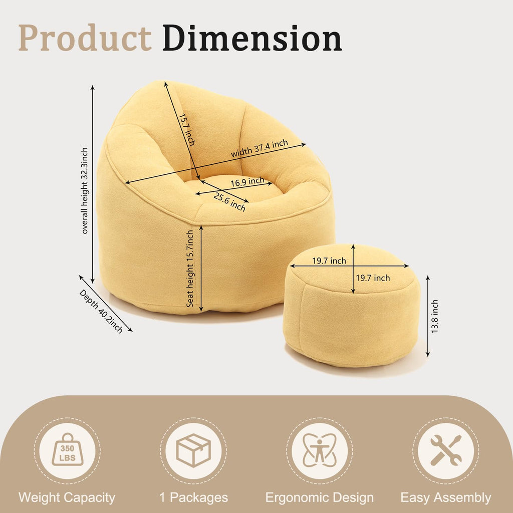 Large Memory Foam Bean Bag Lounger with Footrest U1896
