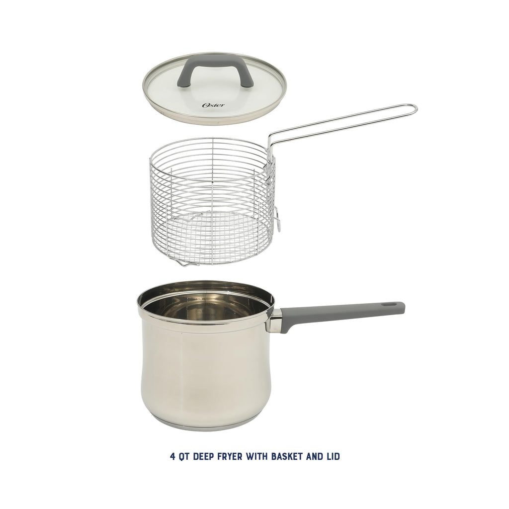 4-Quart Stainless Steel Deep Fryer Pot with Basket & Glass Lid V995