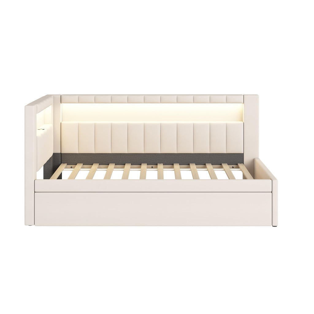 White Twin Size Upholstered Daybed with Trundle J3362