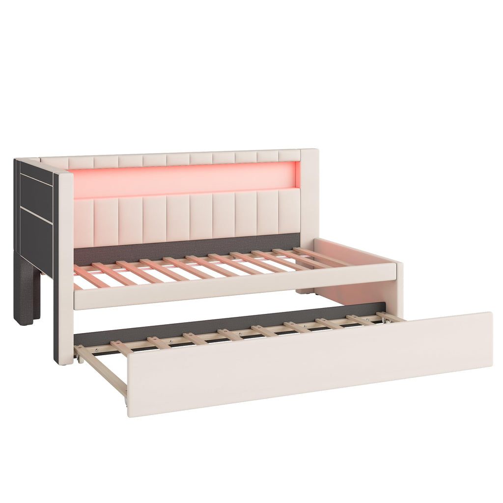 White Twin Size Upholstered Daybed with Trundle J3362