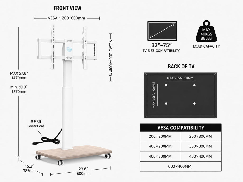White Rolling TV Stand for 32-75 Inch TVs Y455953