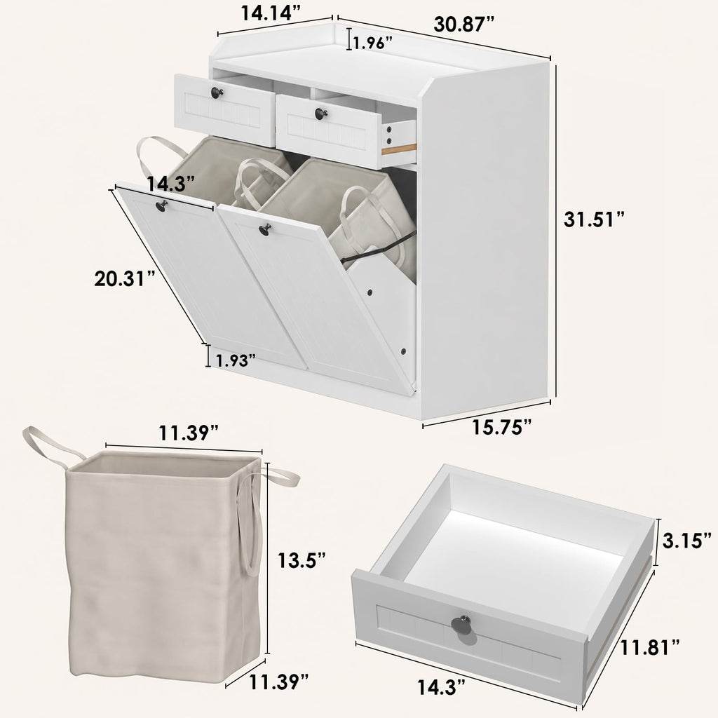 White 2 x 8 Gallon Double Tilt Out Trash Can Cabinet E7669