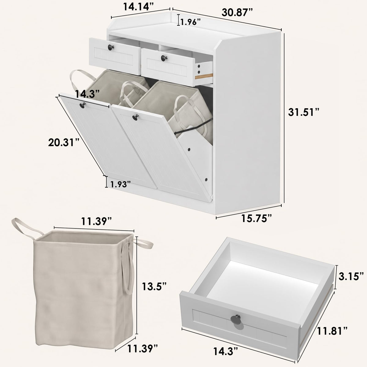White 2 x 8 Gallon Double Tilt Out Trash Can Cabinet E7669