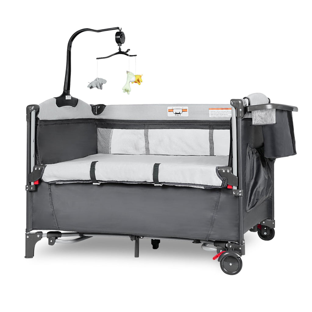 5-in-1 Pack and Play Baby Bassinet Bedside Sleeper Grey T3243
