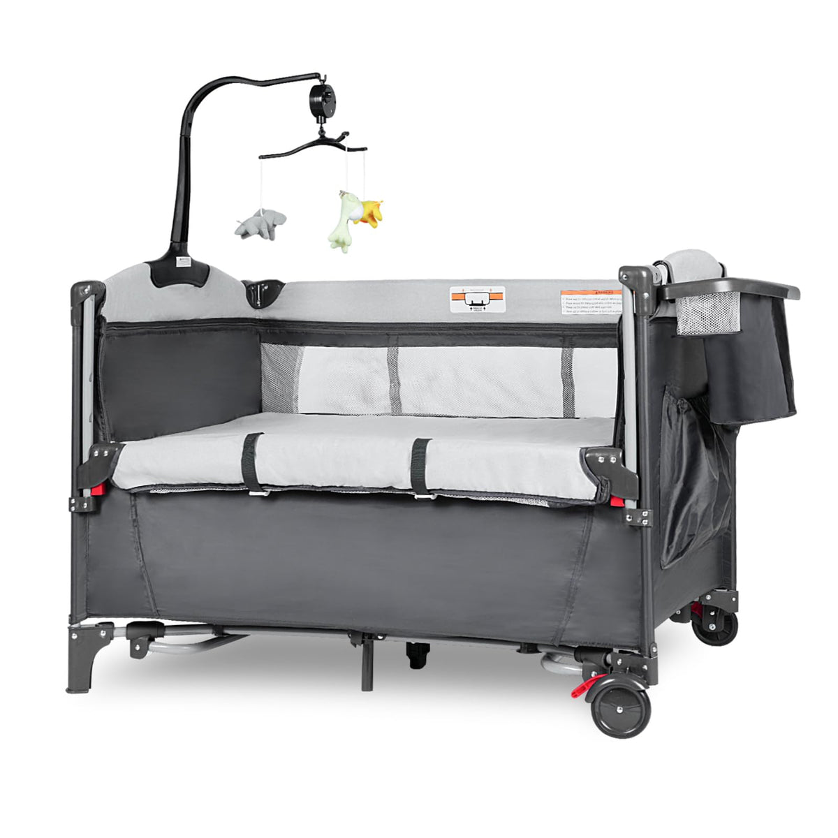 5-in-1 Pack and Play Baby Bassinet Bedside Sleeper Grey T3243