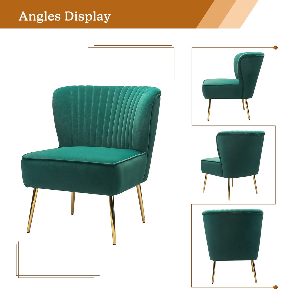 Velvet Accent Chair Set of 2 Emerald Green Wingback Armless Slipper Chair D921207