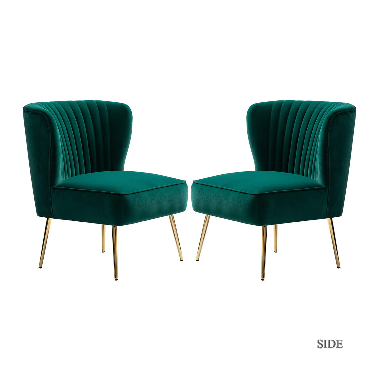 Velvet Accent Chair Set of 2 Emerald Green Wingback Armless Slipper Chair D921207