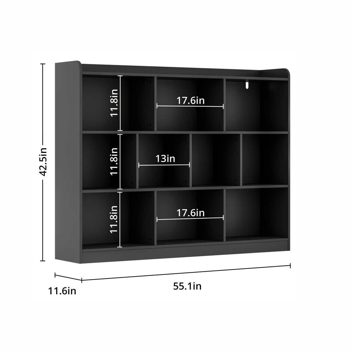 Black 3 Tier Wood Bookshelf W276