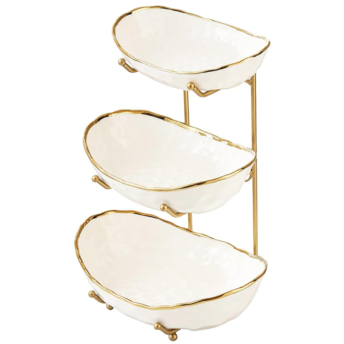White 3 Tier Ceramic Fruit Bowl with Metal Holder A470580