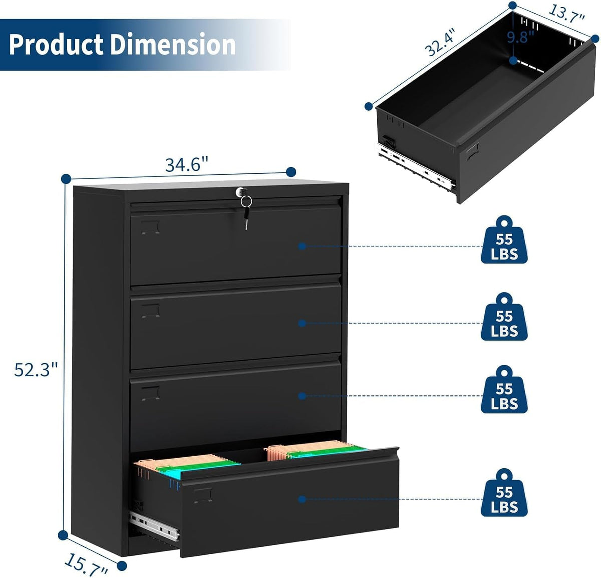 4 Drawer Metal File Cabinet with Lock W740034