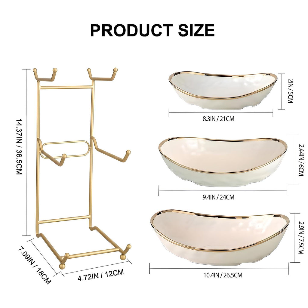 White 3 Tier Ceramic Fruit Bowl with Metal Holder A470580