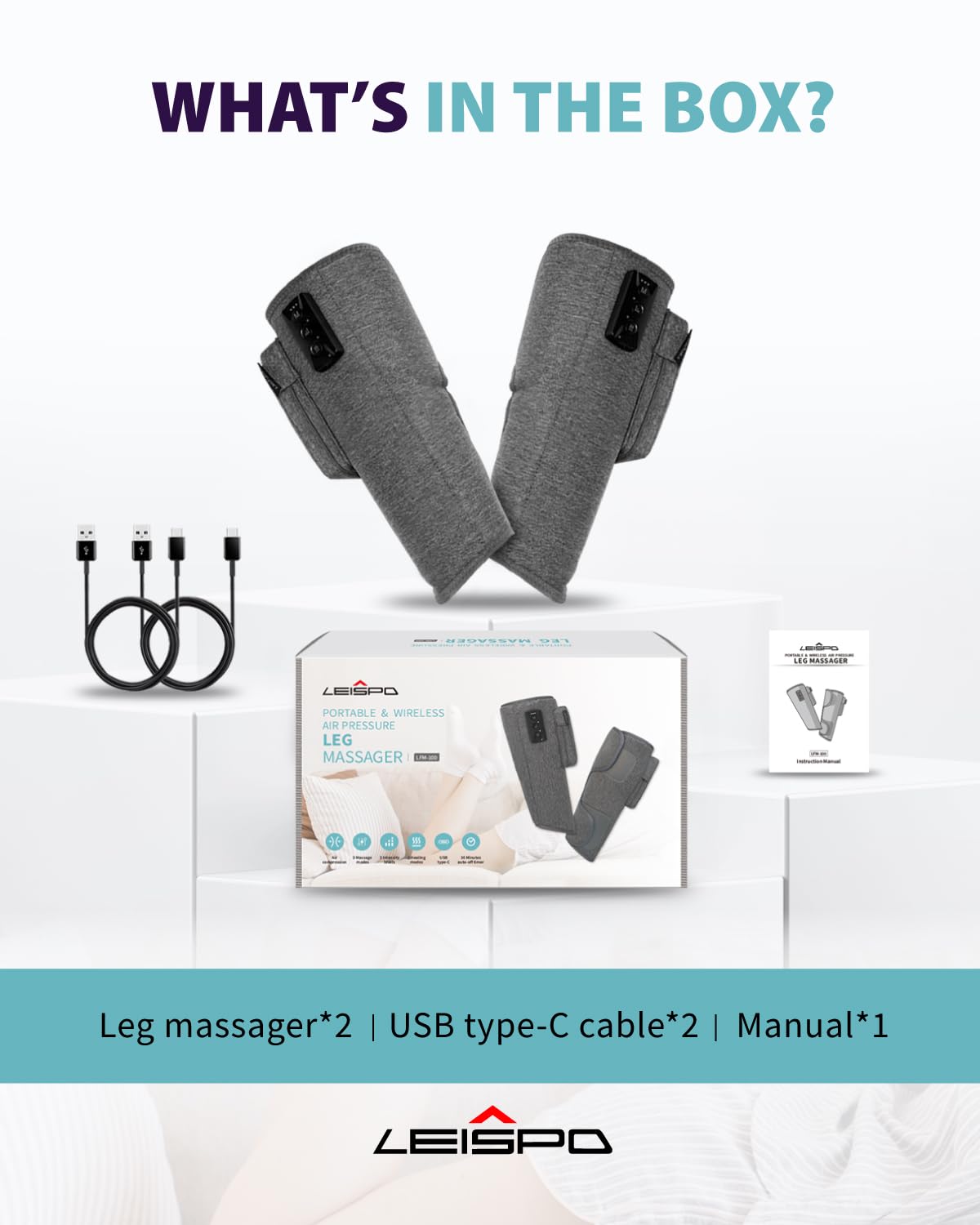 Wireless Air Compression Leg Massager with Heat, 4 Modes, Set of 2 Y1802