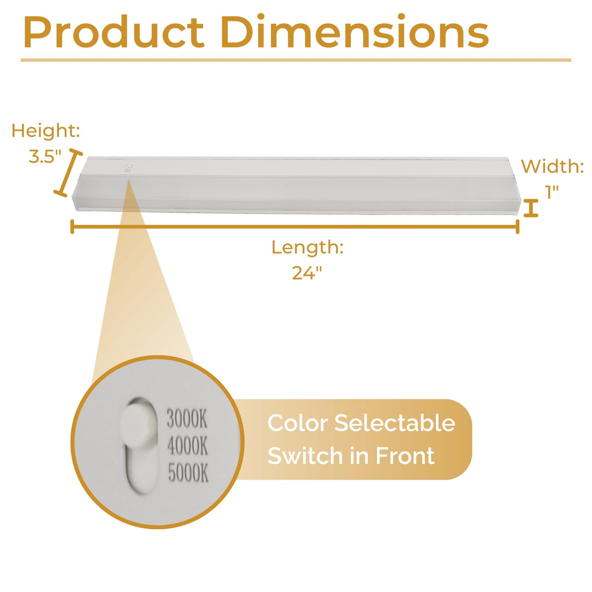 24-Inch LED Under Cabinet Light, Dimmable Color Selectable, 11W, White T8309