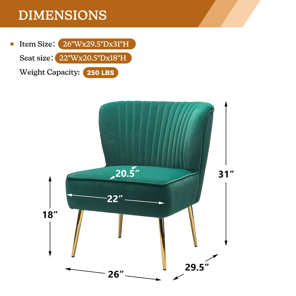 Velvet Accent Chair Set of 2 Emerald Green Wingback Armless Slipper Chair D921207