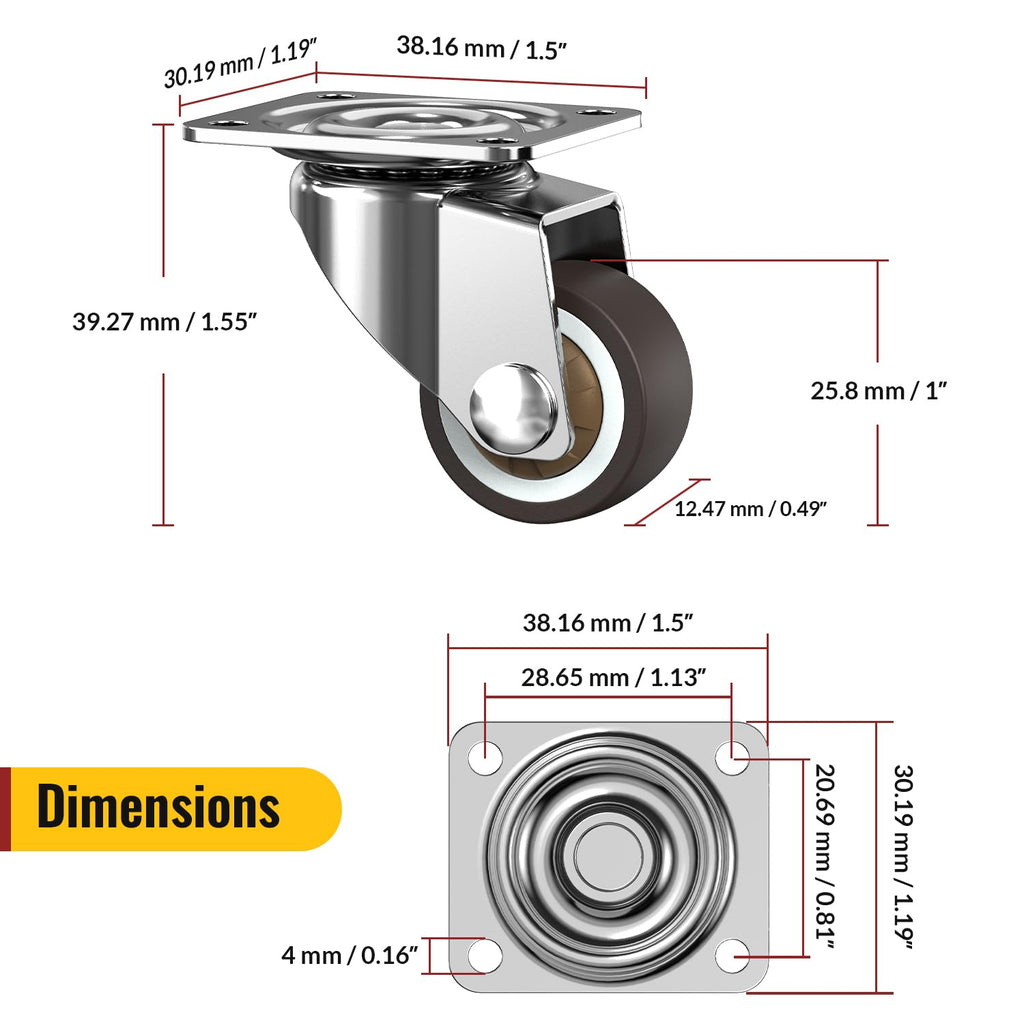 1inch Small Caster Wheels Set of 4 B967