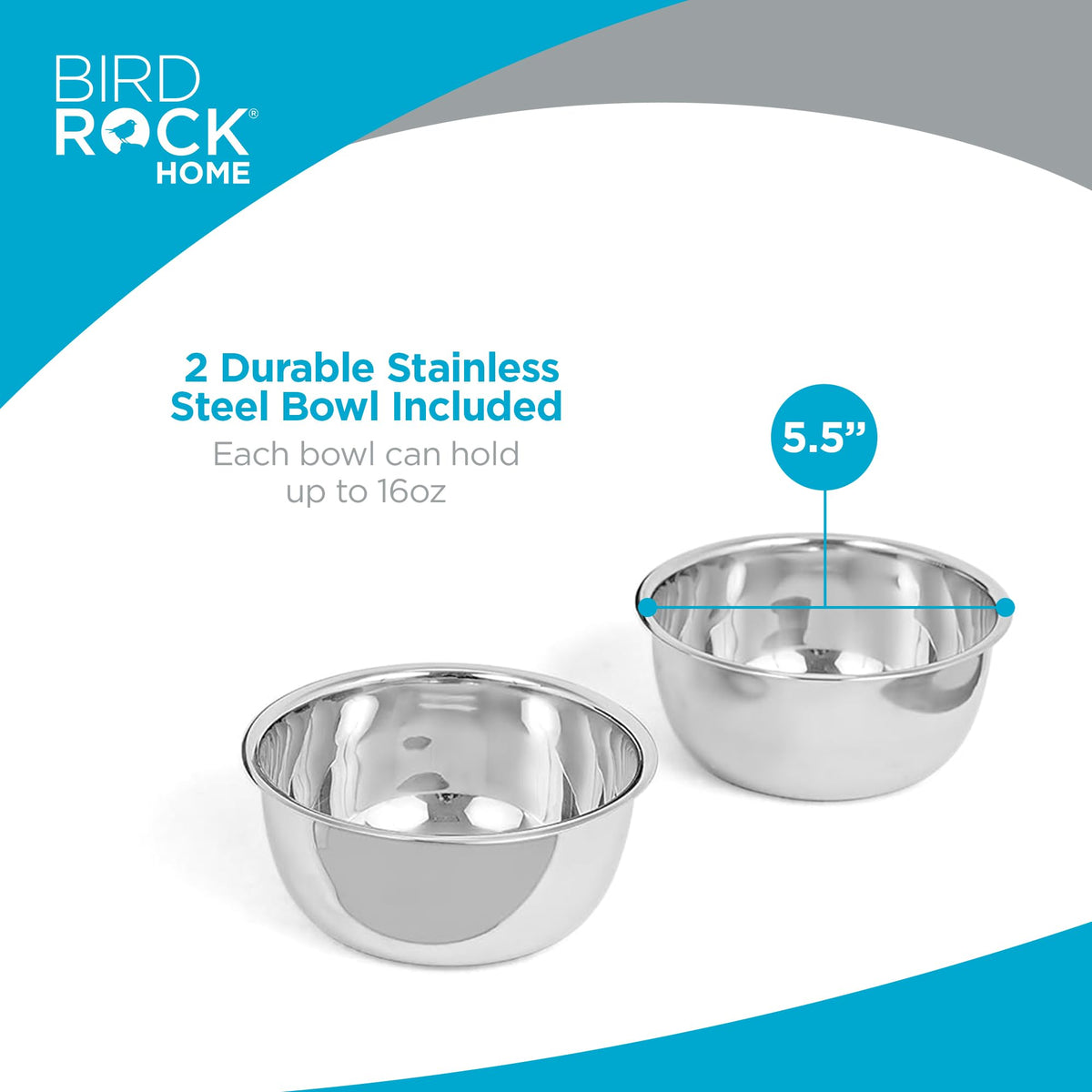 White Double Raised Pet Feeder with Stainless Steel Bowls I568089