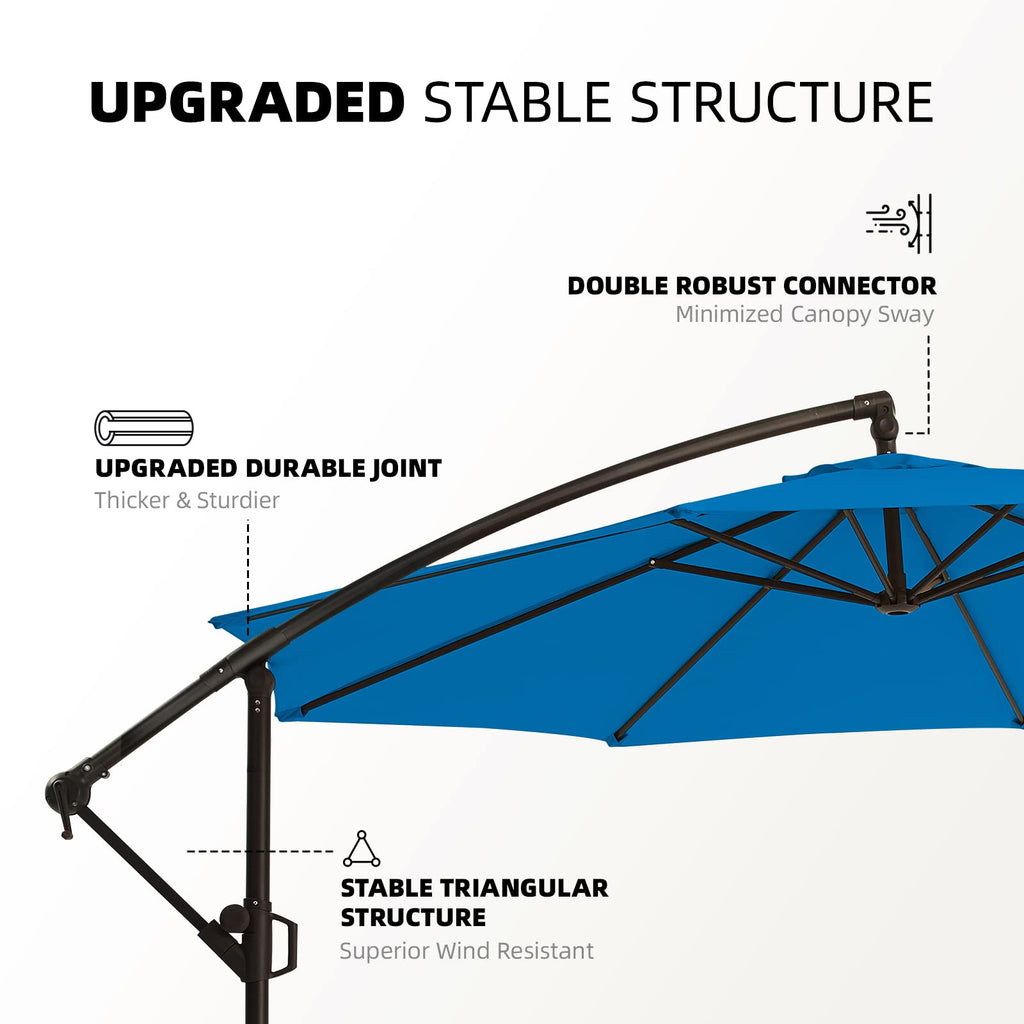 10ft Blue Offset Cantilever Patio Umbrella with Base N1526