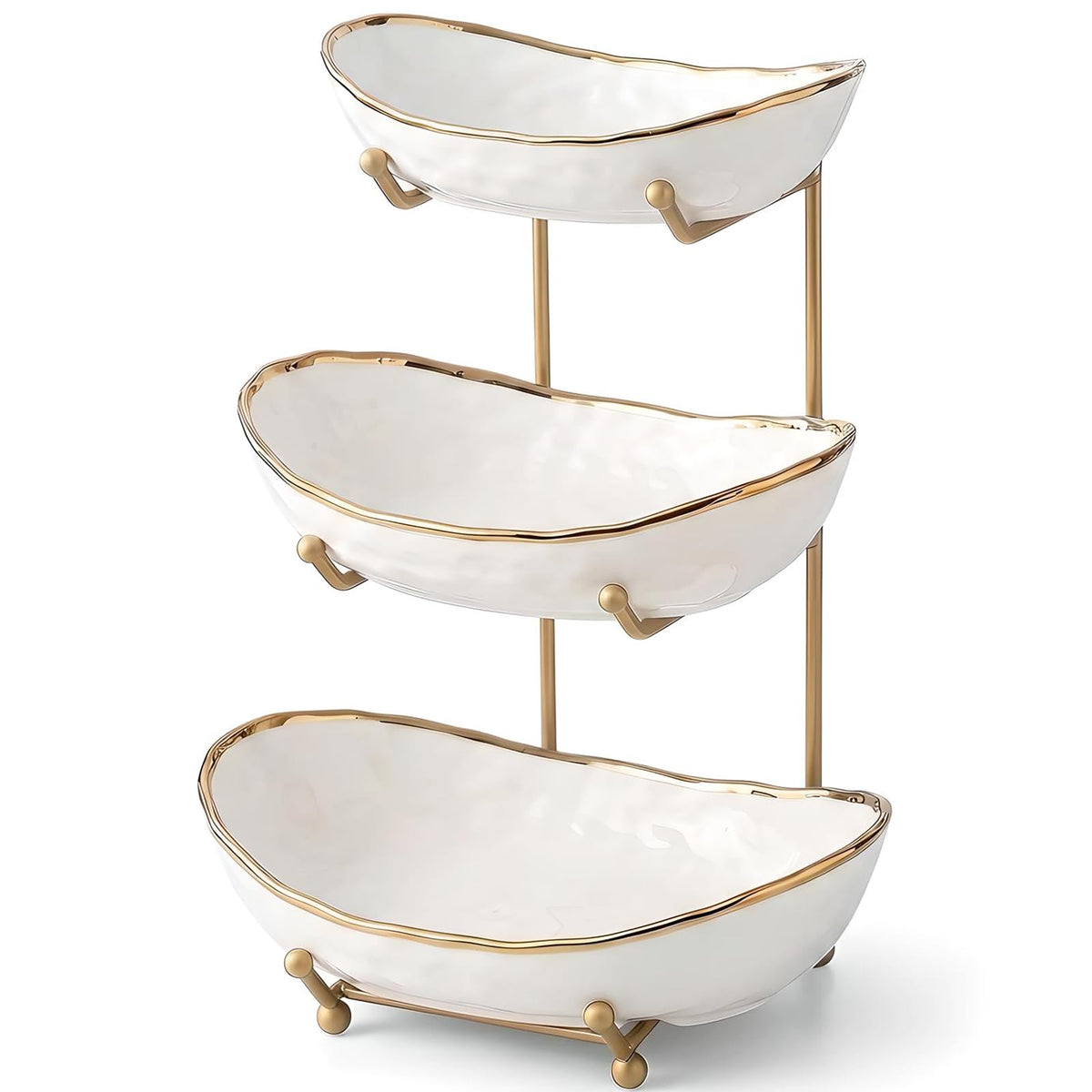 White 3 Tier Ceramic Fruit Bowl with Metal Holder A470580