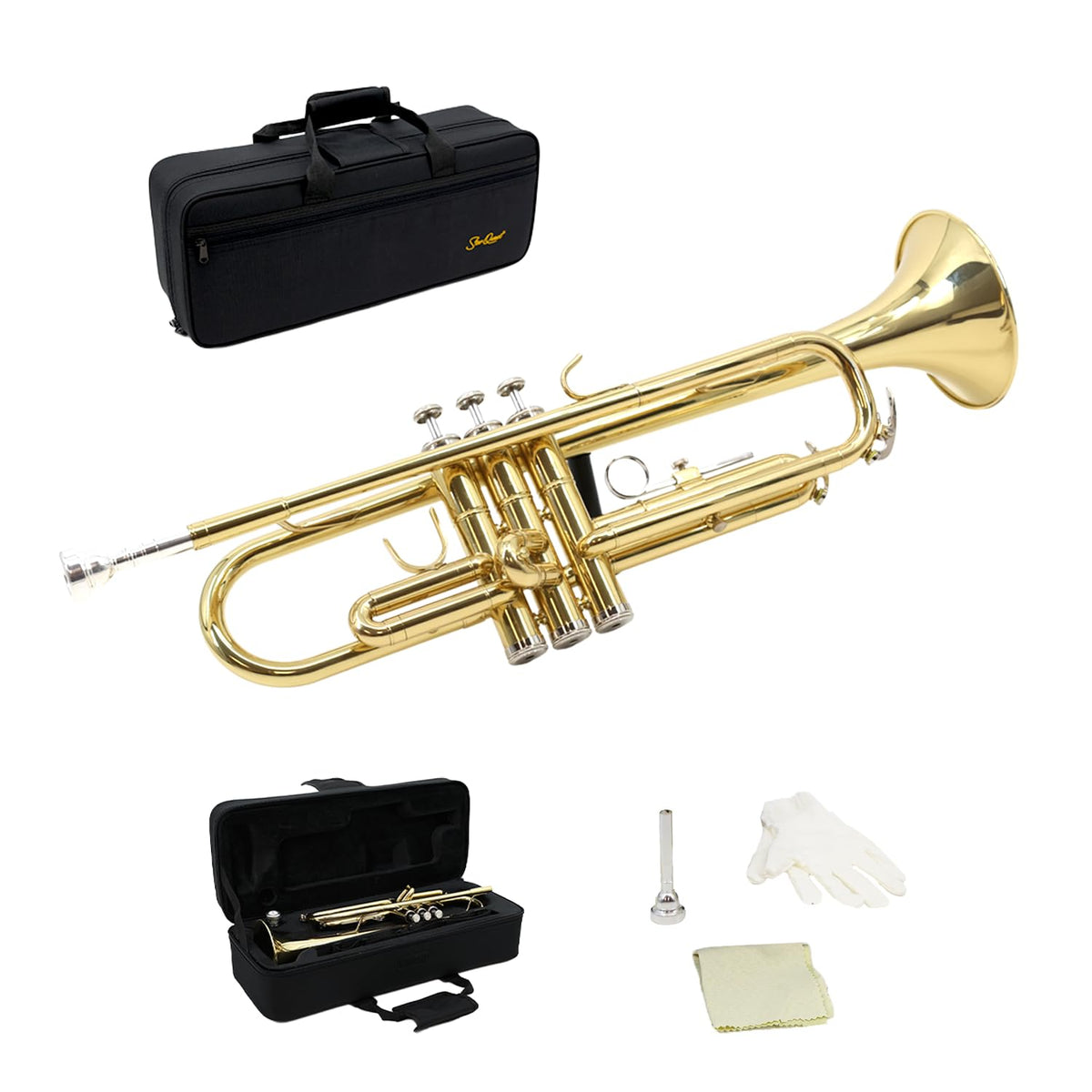 Trumpet Set with Hard Case, Mouthpiece, Cleaning Kit, Brass B955