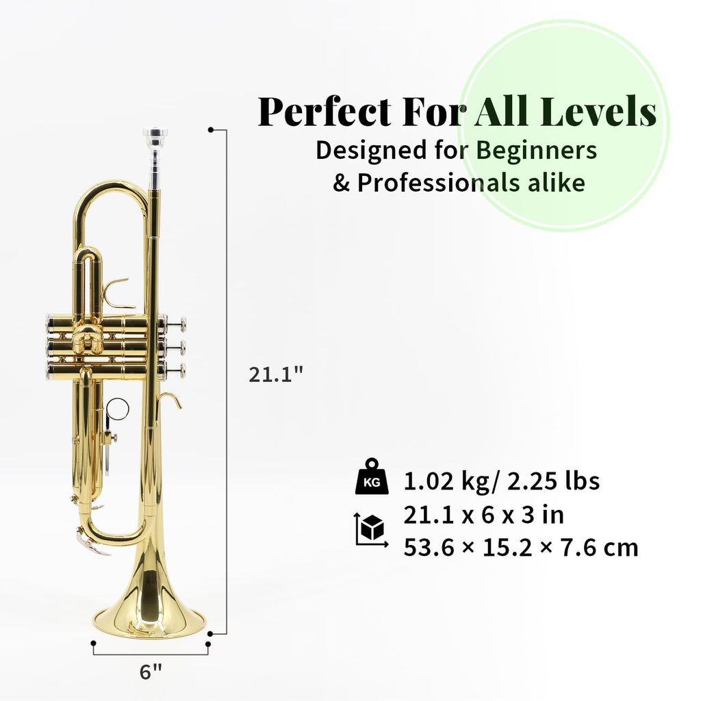 Trumpet Set with Hard Case, Mouthpiece, Cleaning Kit, Brass B955