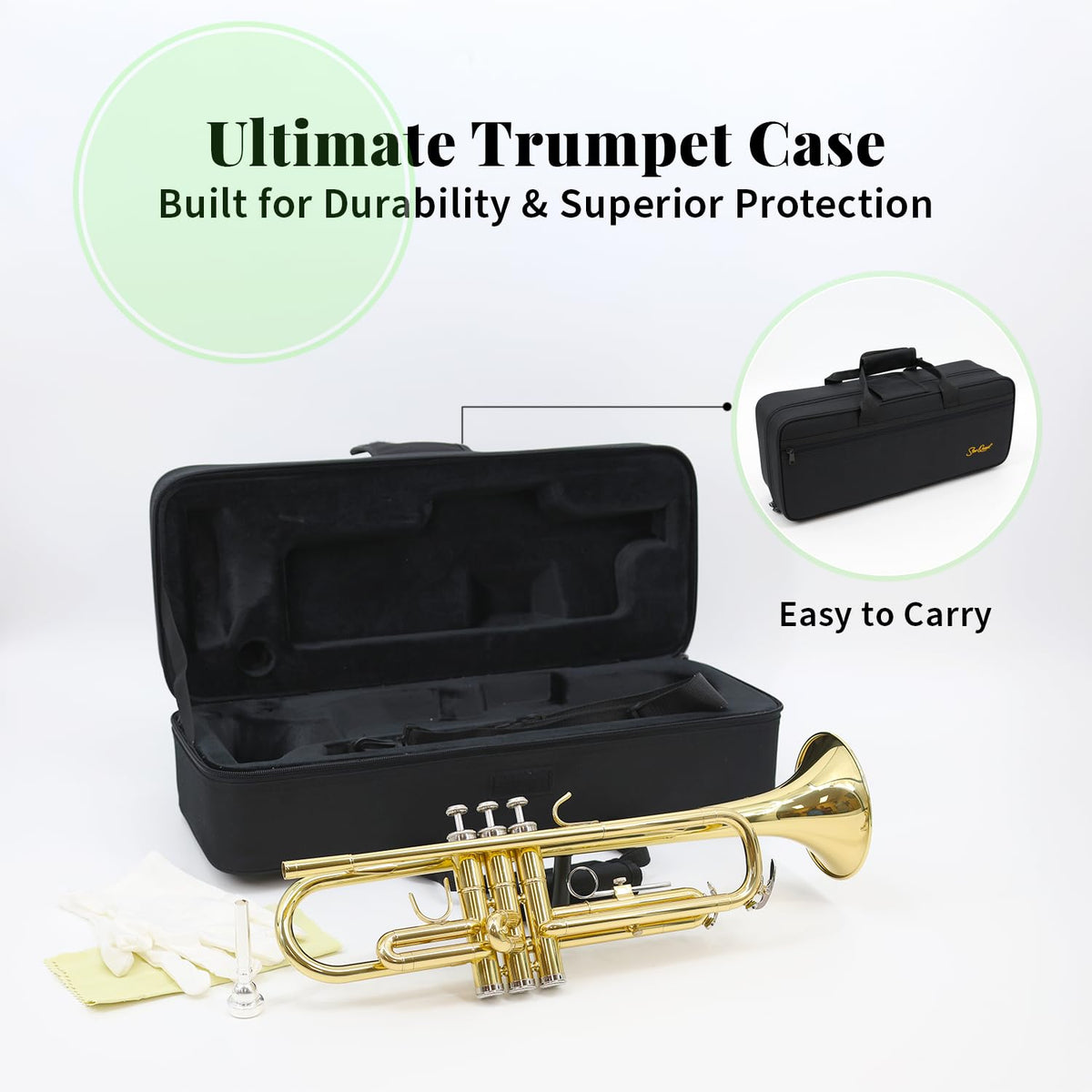 Trumpet Set with Hard Case, Mouthpiece, Cleaning Kit, Brass B955