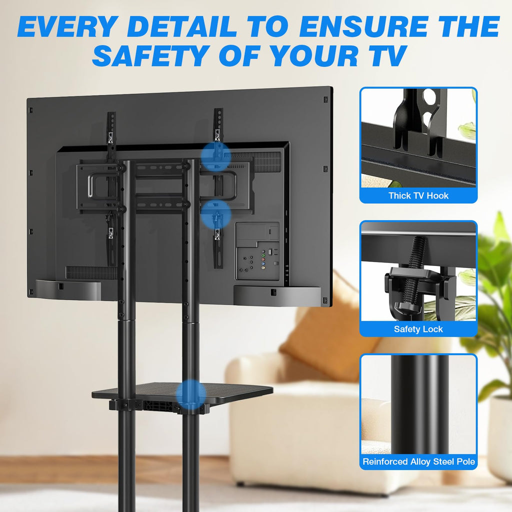 Rolling TV Stand with Laptop Shelf, Height Adjustable up to 88lbs G758