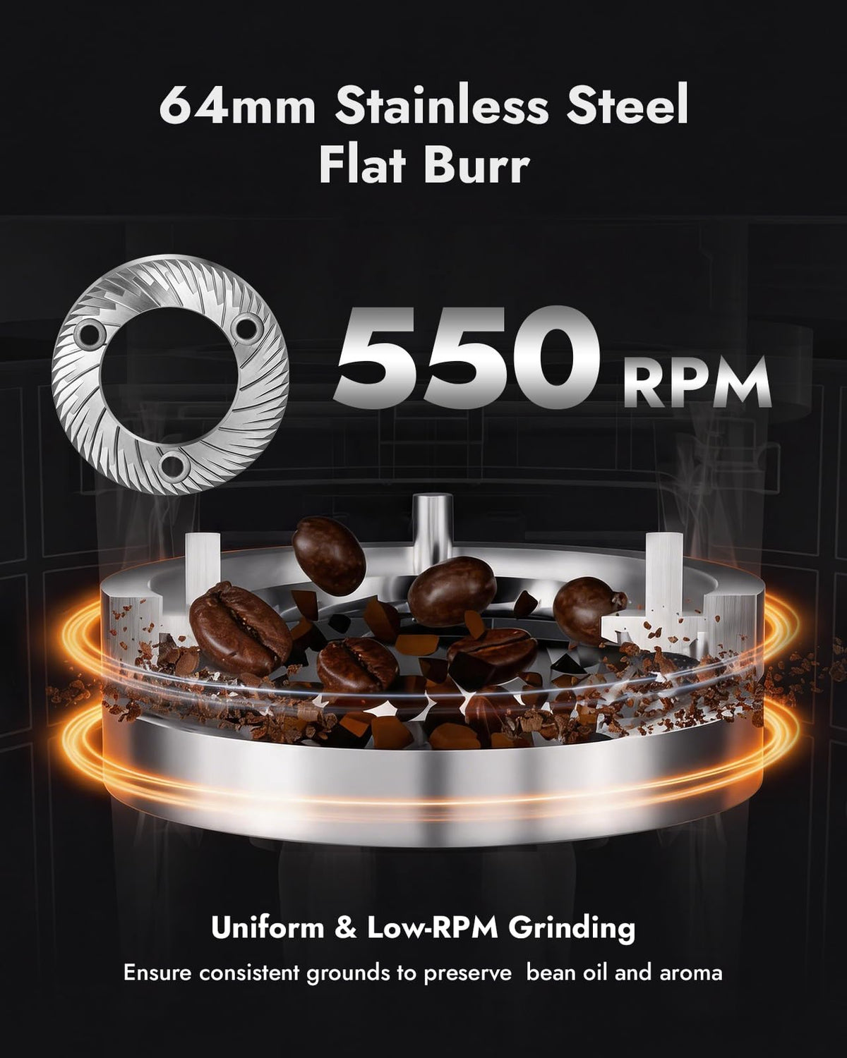 64MM Flat Burr Electric Coffee Grinder C855735