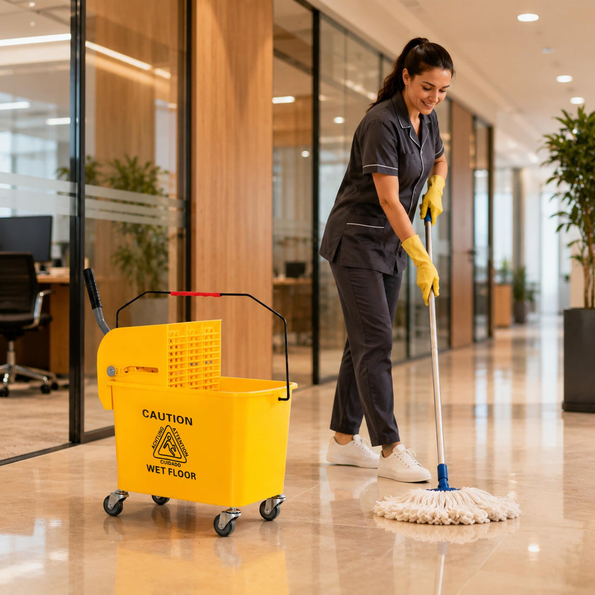 Yellow 21 Quart Mop Bucket with Wheels W690