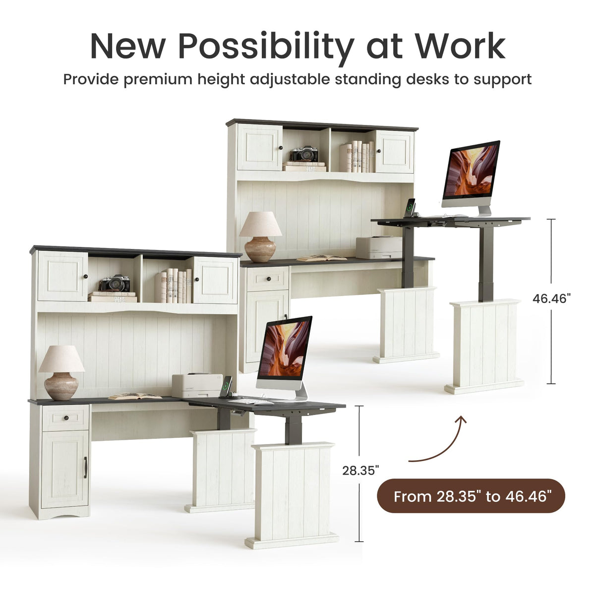 L Shaped Electric Standing Desk with Hutch and Drawers U377