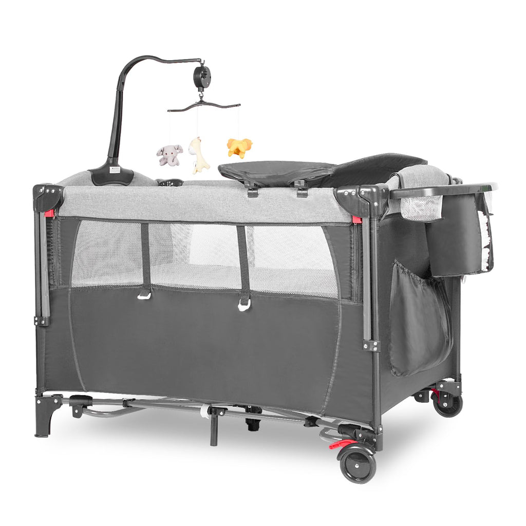 5-in-1 Pack and Play Baby Bassinet Bedside Sleeper Grey T3243