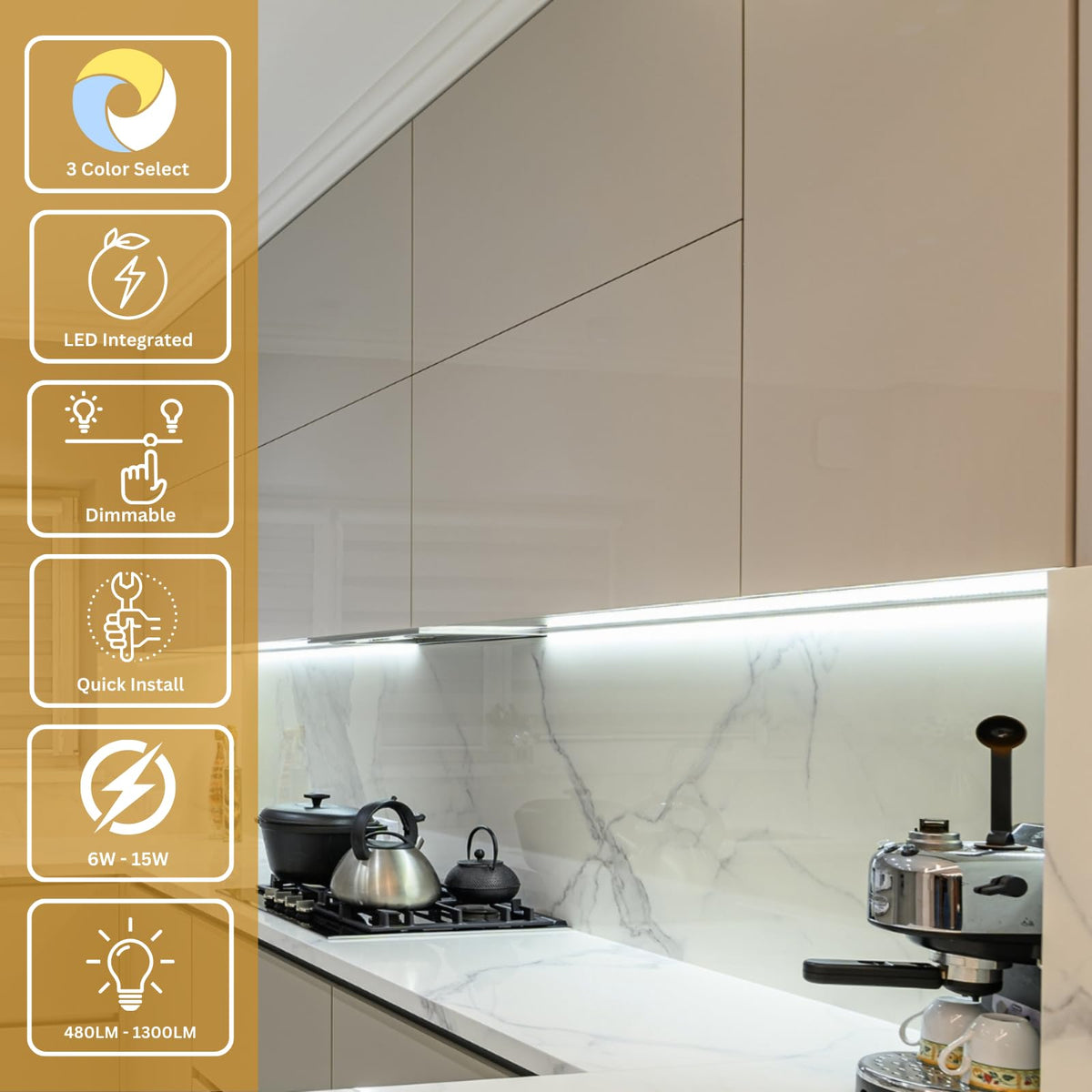 24-Inch LED Under Cabinet Light, Dimmable Color Selectable, 11W, White T8309