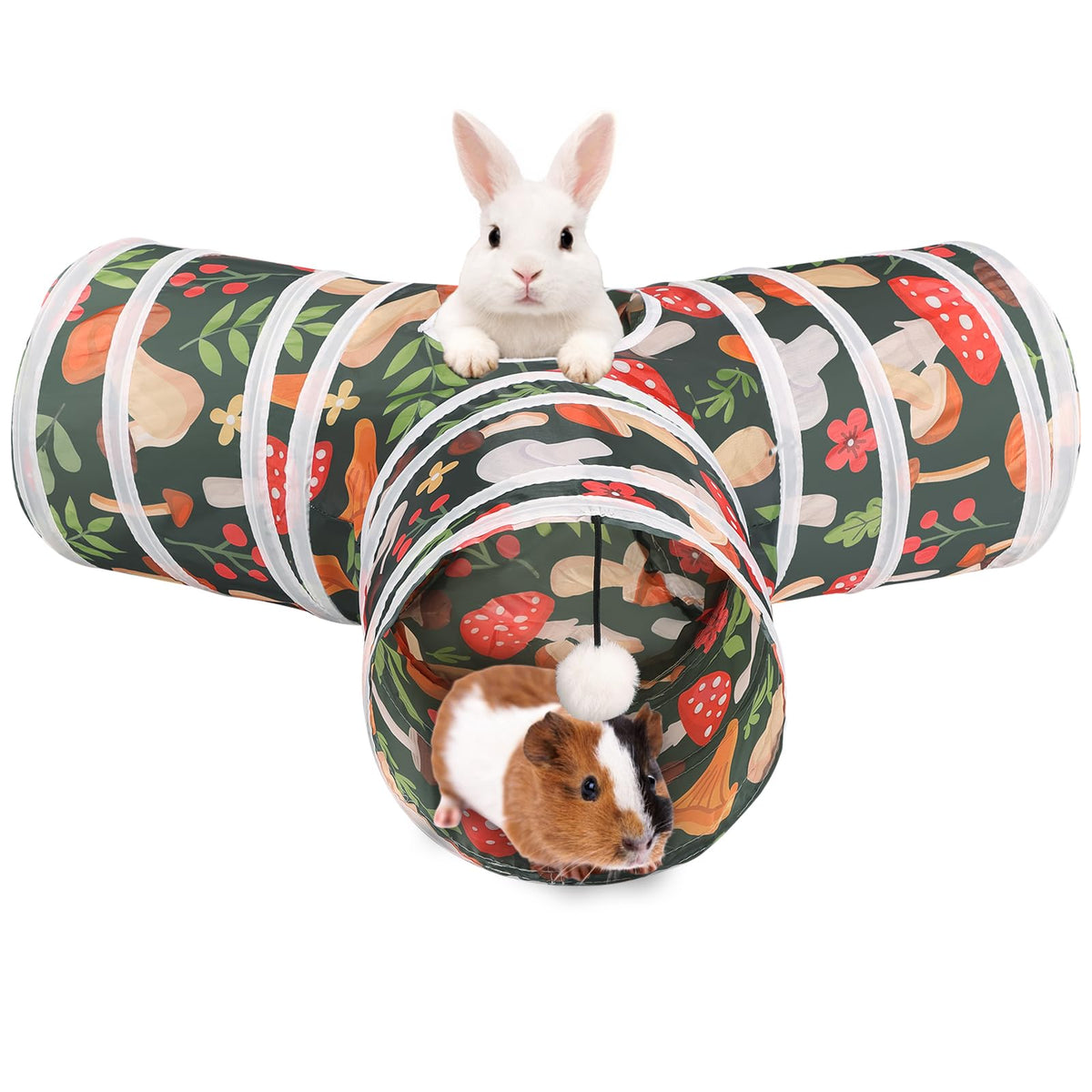 Collapsible 3 Way Rabbit Tunnel with Chew Toy B6607