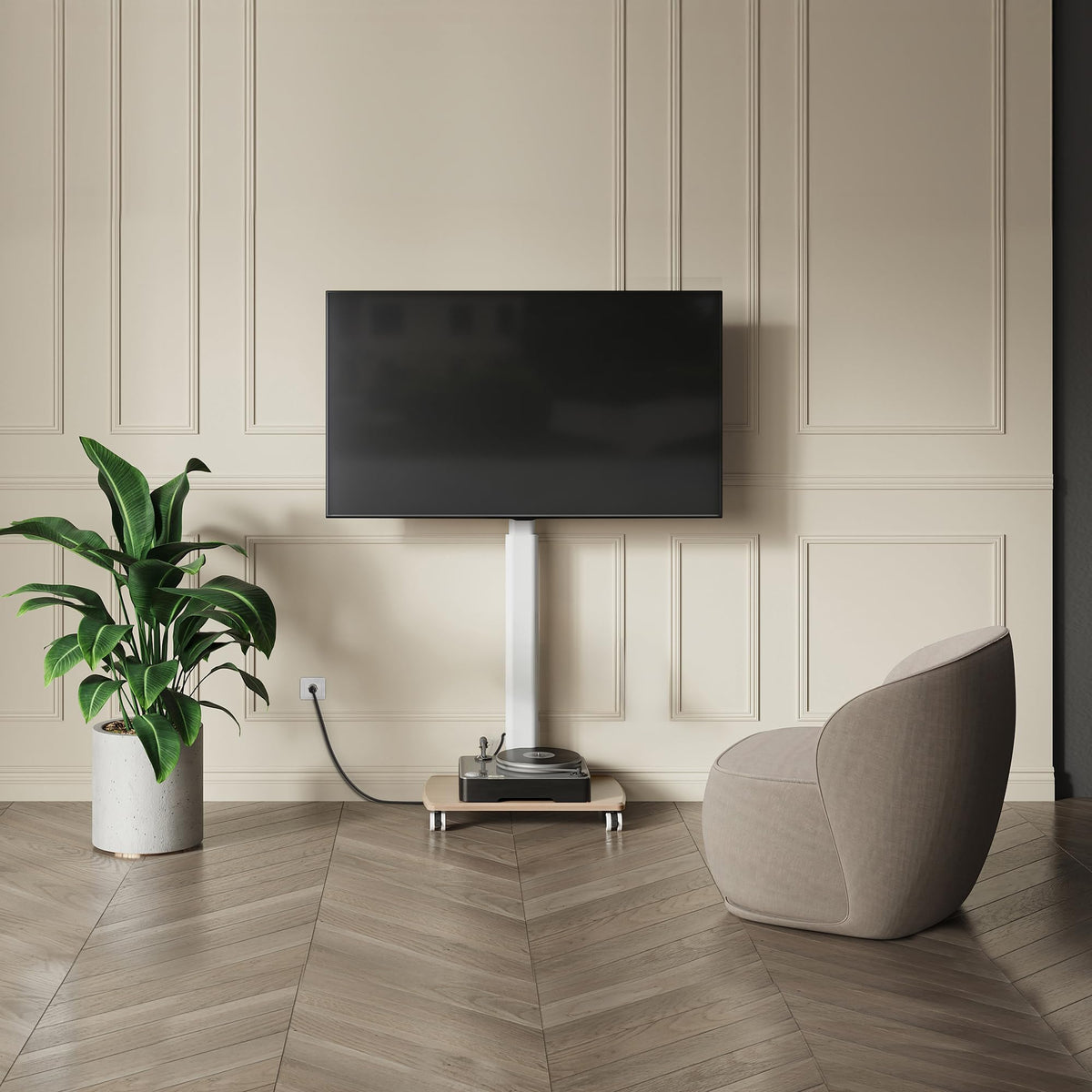 White Rolling TV Stand for 32-75 Inch TVs Y455953