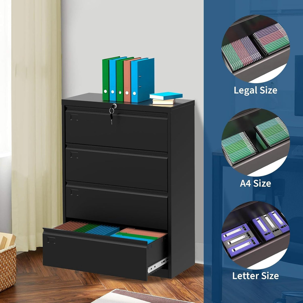 4 Drawer Metal File Cabinet with Lock W740034