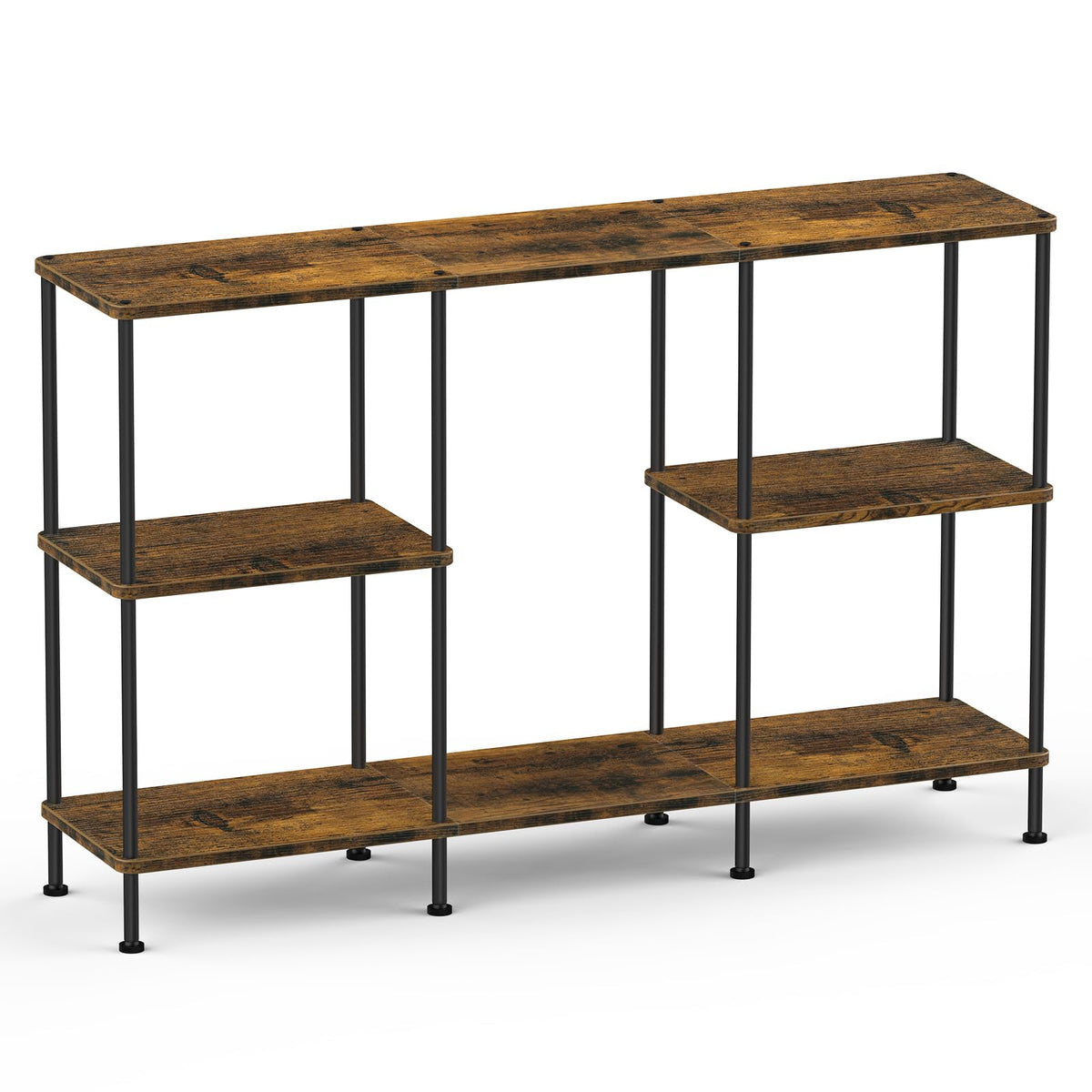 Brown 3 Tier Wood TV Stand with Storage Shelf T7992