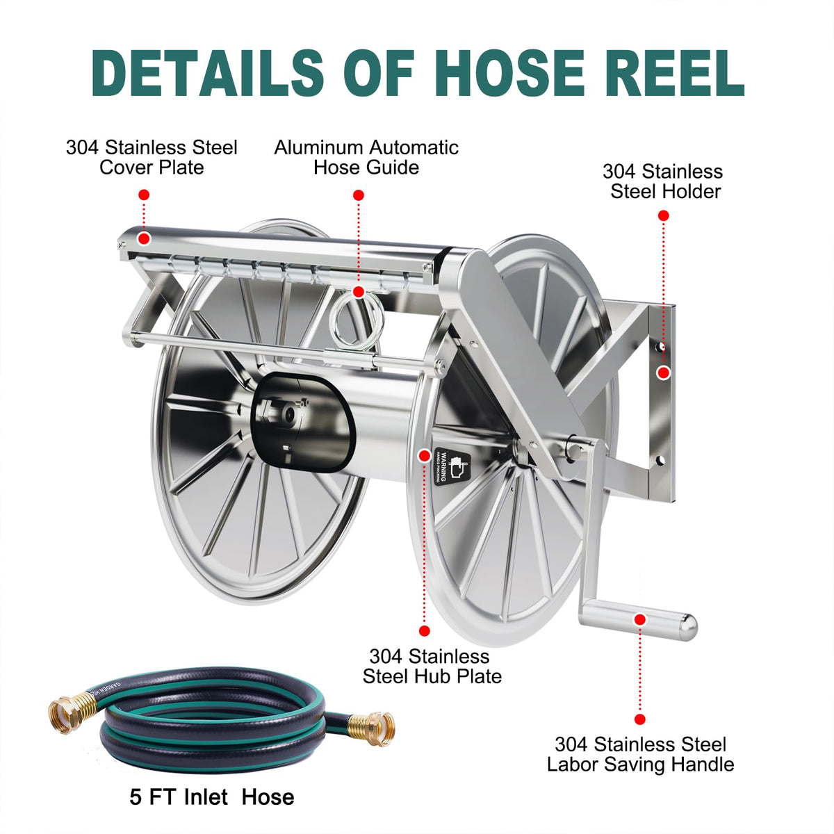 Stainless Steel Wall Mount Garden Hose Reel D33562