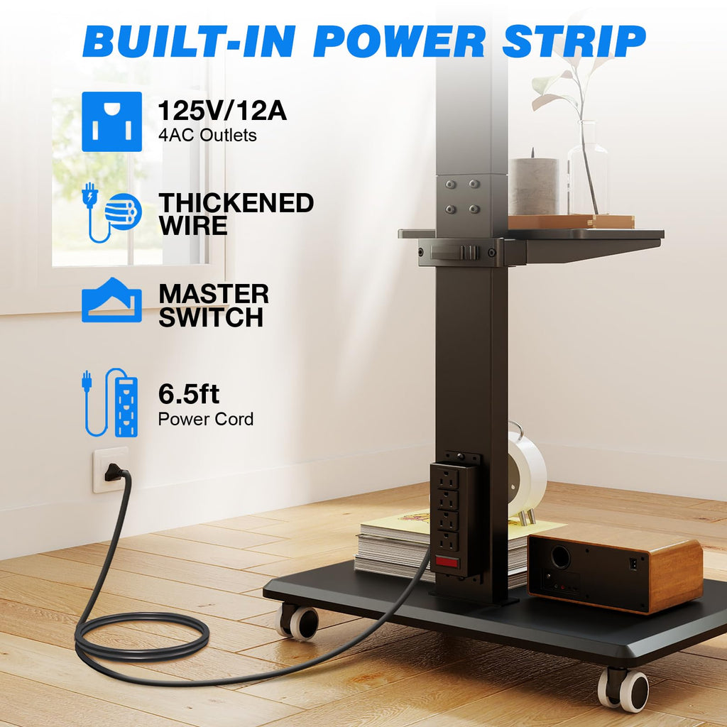 Black Mobile TV Stand 32-75 Inch with Power Outlet and Shelf O9764