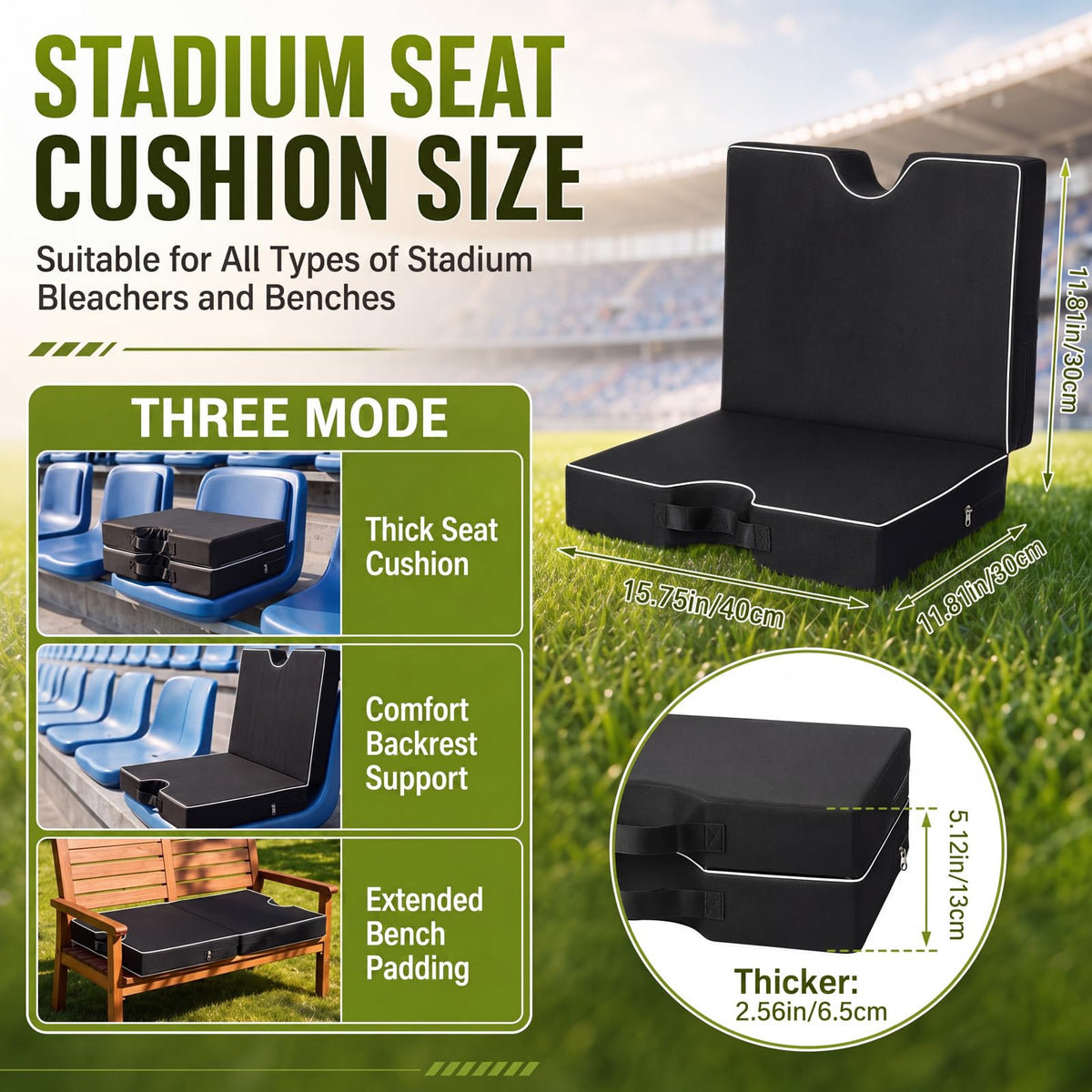 3 Pcs Portable Bleacher Chair Cushions with Handle F818598