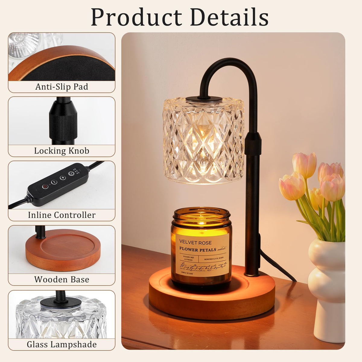 Walnut Candle Warmer Lamp with Timer U40247