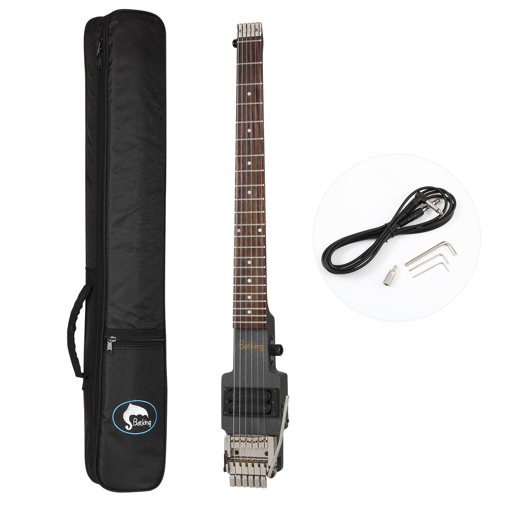 Travel Electric Guitar Headless 6 String One-piece Canada Maple Neck Double Locking Tremolo Bridge with Gigbag Q5866