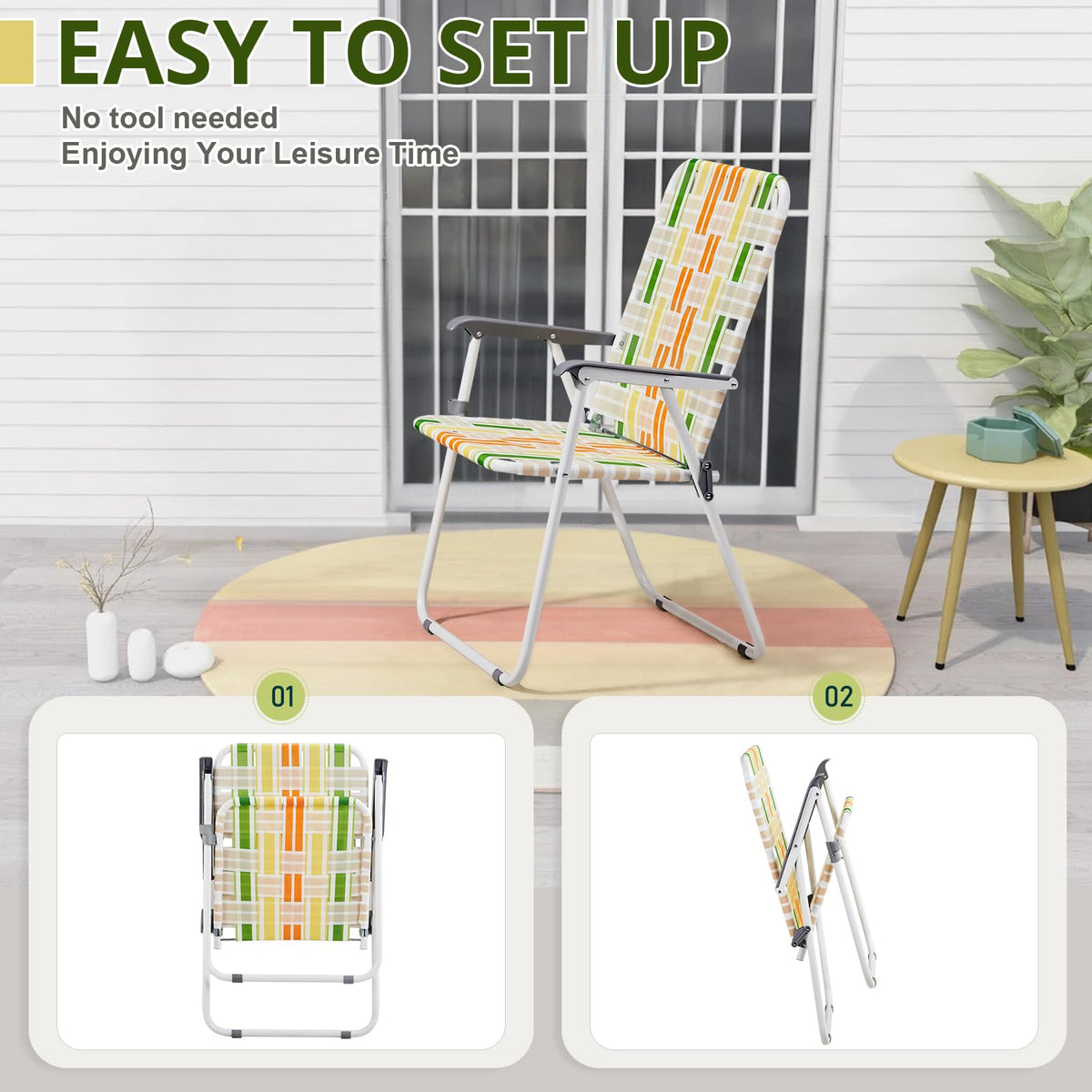 2 Pcs Lightweight Folding Beach Chairs with Armrests J333