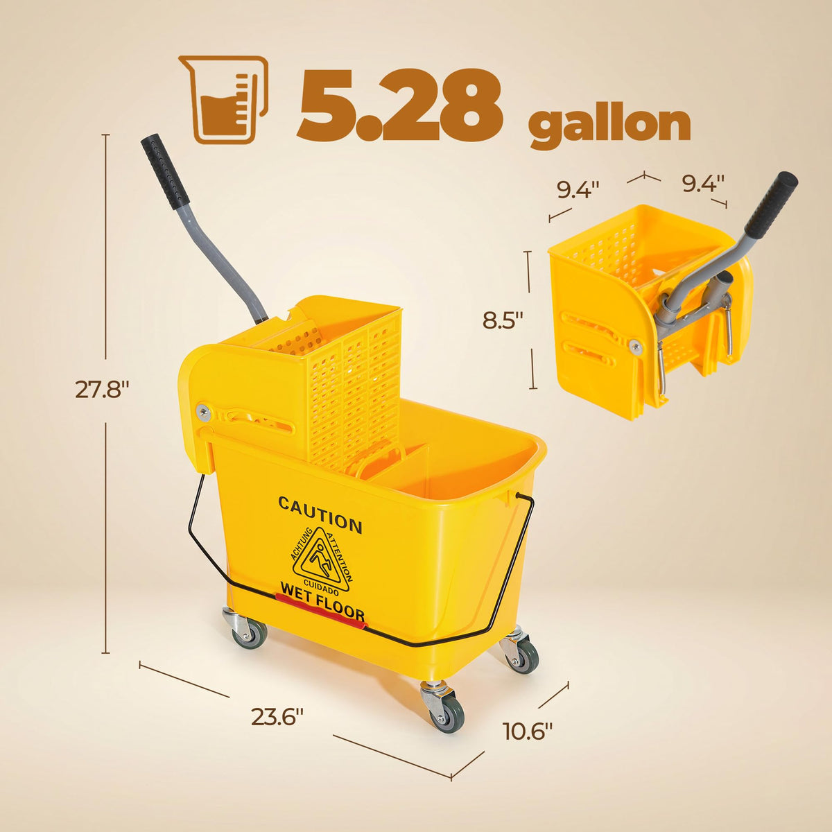 Yellow 21 Quart Mop Bucket with Wheels W690