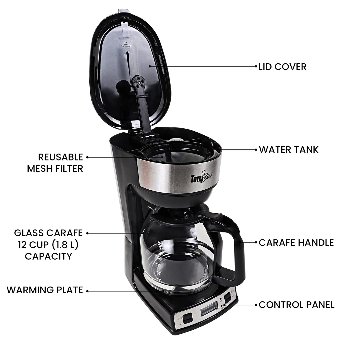 Programmable Coffee Maker Stainless Steel 12-Cup Glass Carafe Black/Gray F779827