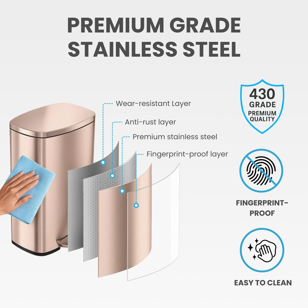 13.2 Gallon Stainless Steel Step Trash Can with Lid J863