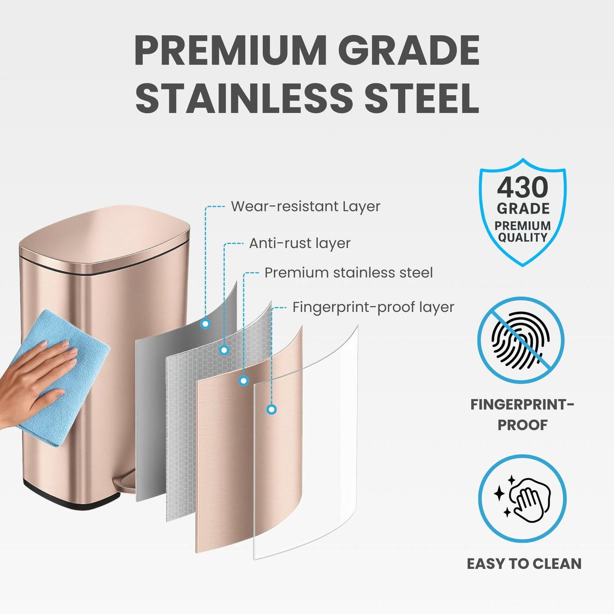 13.2 Gallon Stainless Steel Step Trash Can with Lid J863