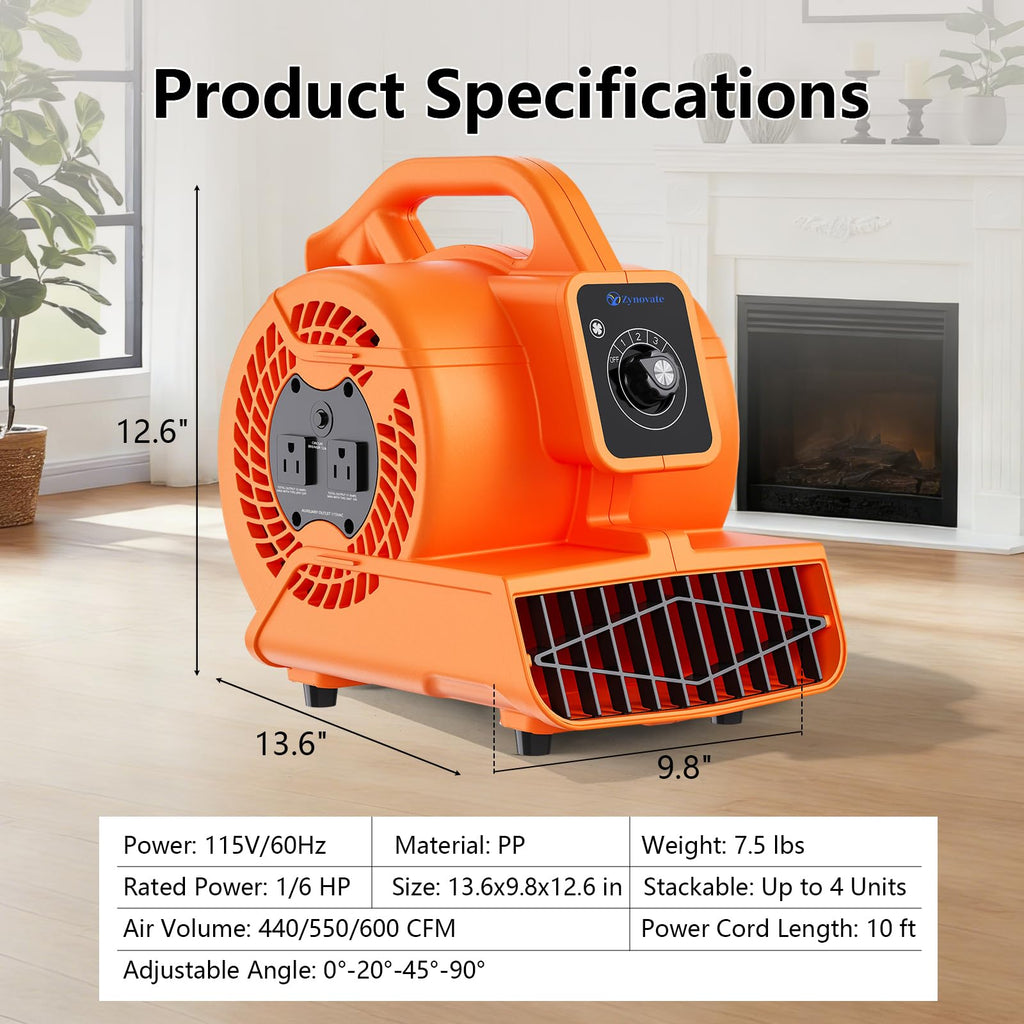 1/6 HP 600 CFM Portable Air Mover Blower Fan K25421