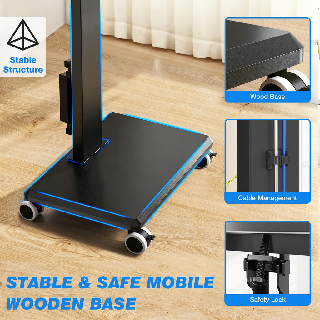 Black Mobile TV Stand 32-75 Inch with Power Outlet and Shelf O9764