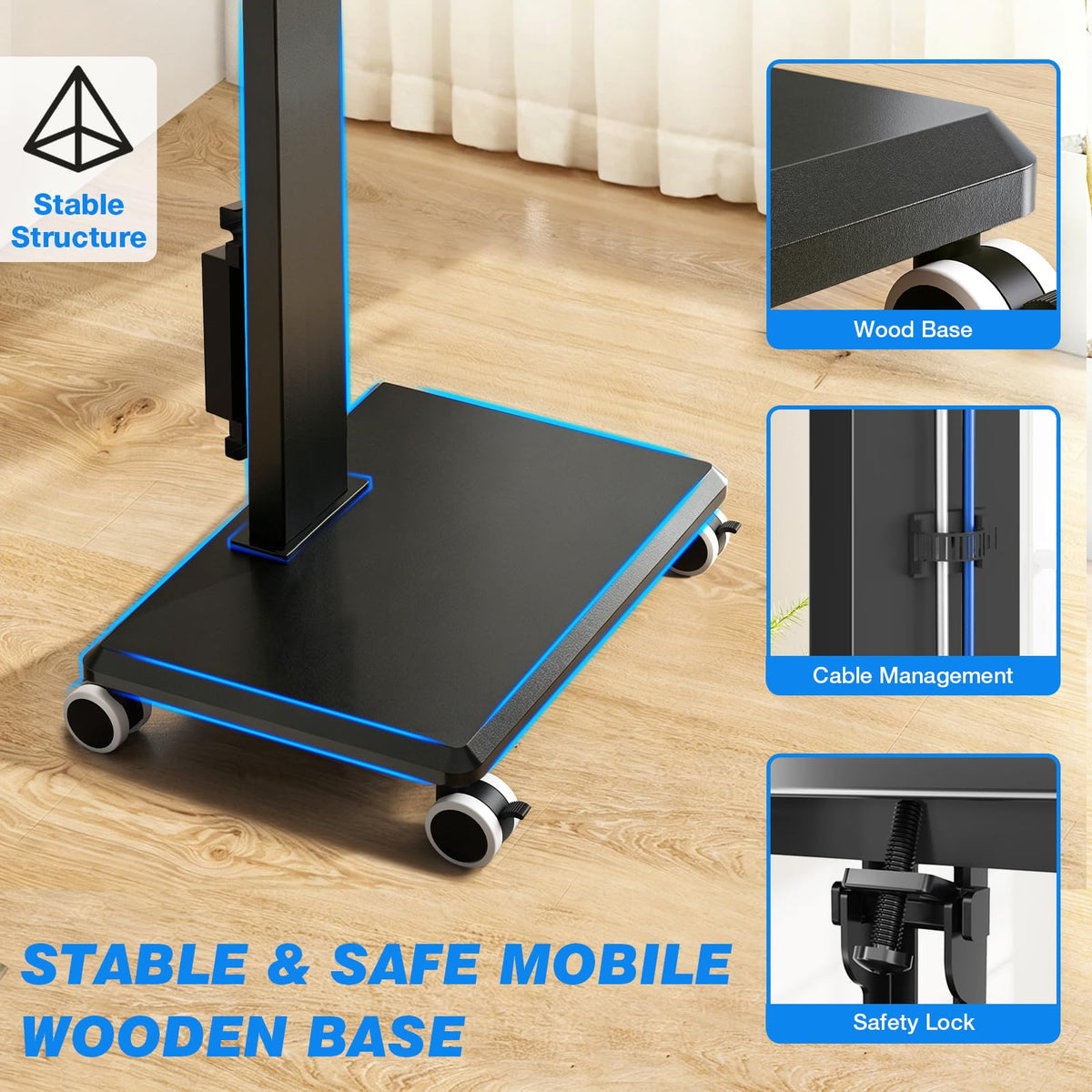Black Mobile TV Stand 32-75 Inch with Power Outlet and Shelf O9764