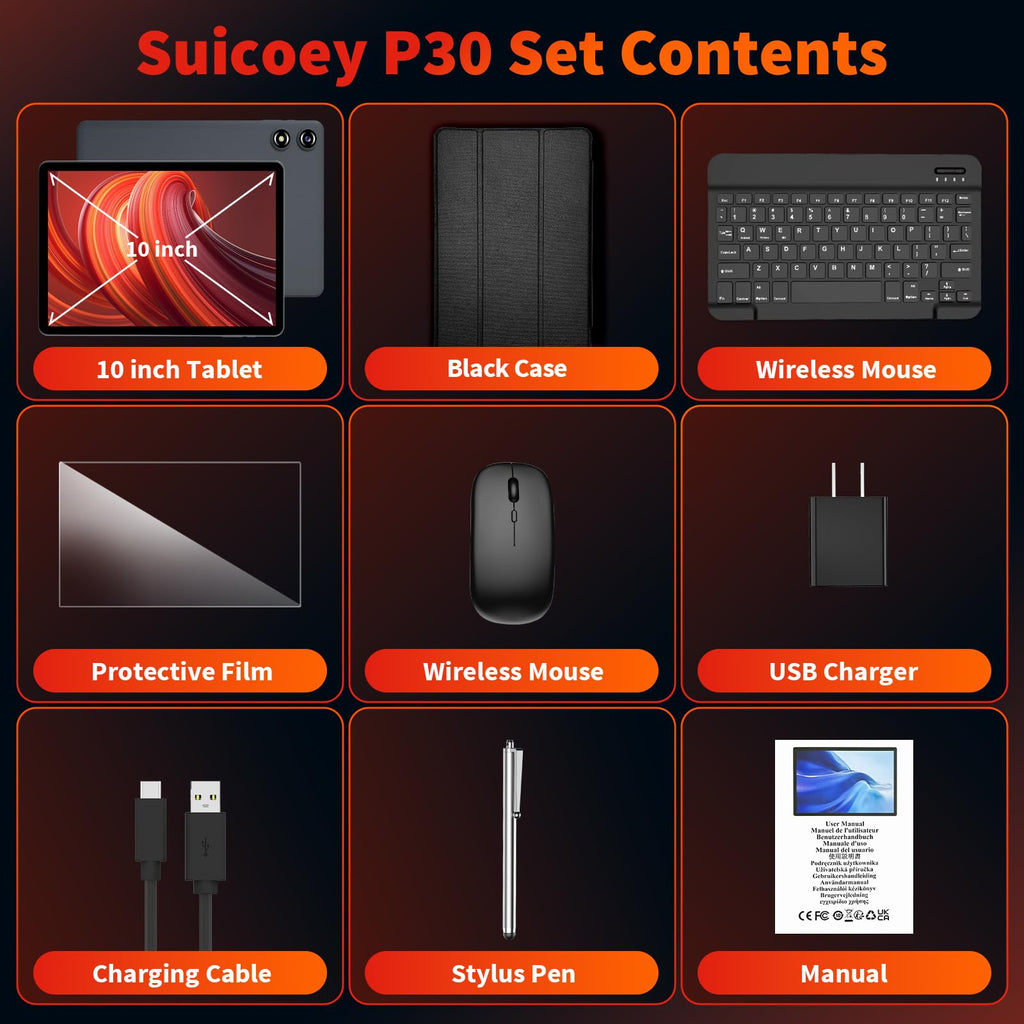 Black Android 16 Tablet with Keyboard D8301